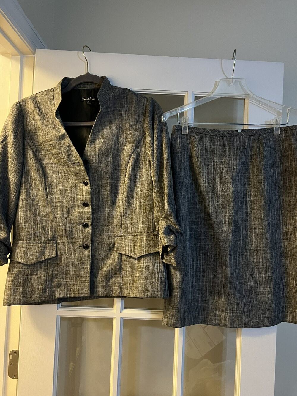 Sweet Suit womens grey business professional skirt suit set womens size 6